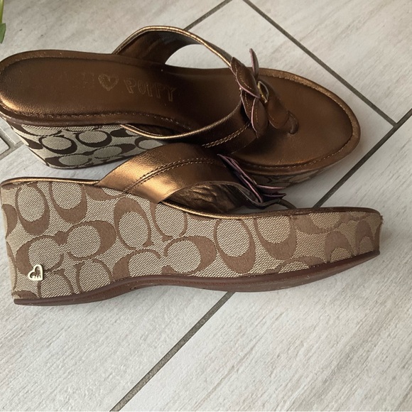 Coach Women's Metallic Bronze Wedge Sandals - Picture 4 of 8
